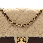 Shearling Lambskin Quilted Furry Coco Flap Dark Brown Beige