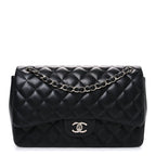Lambskin Quilted Jumbo Double Flap Black