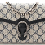 GG Supreme Monogram Textured Dollar Calfskin Mini Dionysus Chain Wallet Beige Blue