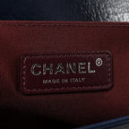 Glazed Calfskin Quilted Medium Boy Chained Flap Blue