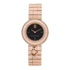 18K Rose Gold Diamond Bezel 32mm Charms Quartz Watch Black
