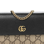 Dollar Calfskin GG Supreme Monogram Petite GG Marmont Wallet Chain Bag Black Beige Ebony