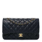 Lambskin Quilted Medium Double Flap Black