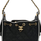 Braided Raffia Calfskin Quilted Mini Chanel 25 Handbag Black White