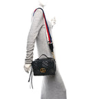 Calfskin Matelasse Sylvie Web Small GG Marmont Top Handle Shoulder Bag Black