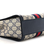 GG Supreme Monogram Textured Dollar Calfskin Web Small Ophidia Tote Bag Beige Blue