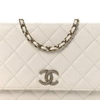Caviar Quilted Perforated Metal CC Wallet On Chain WOC White