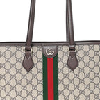 GG Supreme Monogram Textured Calfskin Web Small Ophidia Shoulder Tote Bag Beige Ebony New Acero