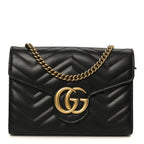 Calfskin Matelasse GG Marmont Chain Wallet Black