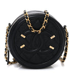 Caviar Quilted Round Filigree Crossbody Black