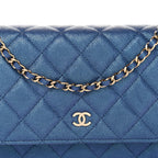 Iridescent Caviar Quilted Wallet on Chain WOC Dark Blue