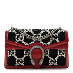 Tweed GG Monogram Small Dionysus Shoulder Bag Black White Romantic Cherry