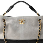 Suede Calfskin Shiny Lambskin Quilted Small Coco Base Shopping Bag Grey Black
