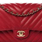 Caviar Chevron Quilted Medium Double Flap Red