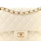 Caviar Quilted Medium Double Flap White