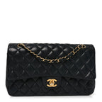 Lambskin Quilted Medium Double Flap Black