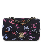 Printed Fabric Quilted Mini Rectangular Flap Black Pink Blue Yellow Orange