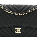 Lambskin Chevron Quilted Medium Double Flap Black
