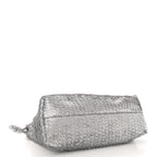 Metallic Nappa Calfskin Fringed Medium Chain Flamenco Knot Purse Silver