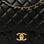 Lambskin Quilted Maxi Double Flap Black