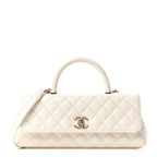 Caviar Quilted Maxi East West Coco Handle Flap White