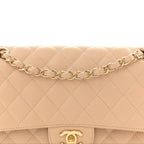 Caviar Quilted Medium Double Flap Beige