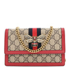 GG Supreme Monogram Web Queen Margaret Chain Wallet Red