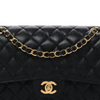 Caviar Quilted Medium Double Flap Black
