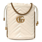 Calfskin Matelasse Mini GG Marmont 2.0 Bucket Bag White