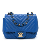 Lambskin Chevron Quilted Mini Square Flap Blue