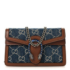 New Denim GG Monogram Dollar Calfskin Enamel Super Mini Dionysus Shoulder Bag Blue Tea Cuir Epilog Electric Blue