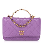 Lambskin Quilted Pick Me Up Wallet On Chain WOC Purple