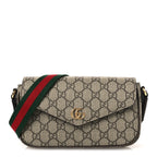 GG Supreme Monogram Textured Dollar Calfskin Web Mini Ophidia Envelope Shoulder Bag Beige Ebony New Acero