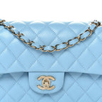 Caviar Quilted Small Double Flap Light Blue