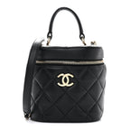 Lambskin Quilted Trendy Vanity Case Black