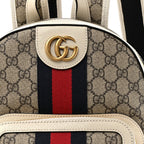 GG Supreme Monogram Textured Calfskin Web Small Ophidia Day Backpack Beige Ebony Mystic White