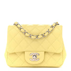 Lambskin Quilted Mini Square Flap Yellow