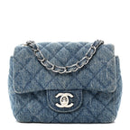 Denim CC Quilted Mini Square Flap Blue