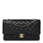 Caviar Quilted Medium Double Flap Black