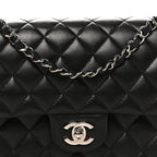 Lambskin Quilted Medium Double Flap Black