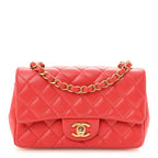 Lambskin Quilted Mini Rectangular Flap Red