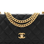 Lambskin Quilted Sweet Camellia Wallet On Chain WOC Black