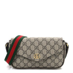 GG Supreme Monogram Textured Dollar Calfskin Web Mini Ophidia Envelope Shoulder Bag Beige Ebony New Acero