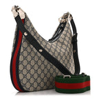 GG Supreme Monogram Textured Calfskin Web Small Attache Shoulder Bag Beige Blue