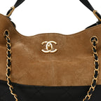 Suede Calfskin Shiny Lambskin Quilted Small Coco Base Shopping Bag Beige Black