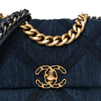 Denim Quilted Medium Chanel 19 Flap Blue