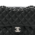 Caviar Quilted Medium Double Flap Black