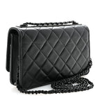 Lambskin Quilted Trendy CC Wallet On Chain WOC So Black