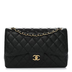 Caviar Quilted Jumbo Double Flap Black