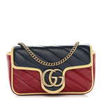 Vintage Effect Calfskin Matelasse Super Mini Torchon GG Marmont Shoulder Bag Black Beige
